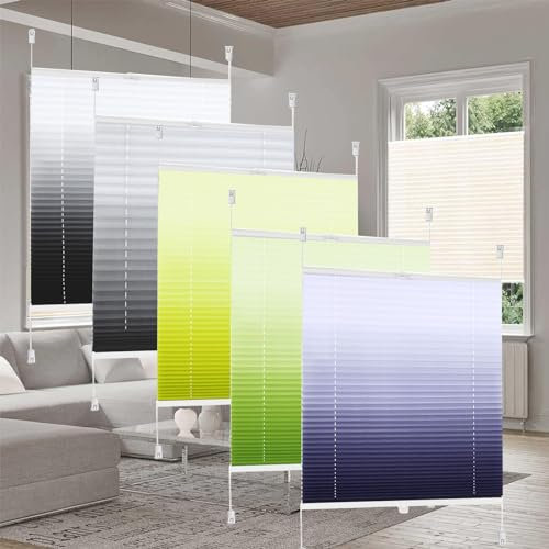 Premium Plissee Faltrollo ohne Bohren 110 x 130 cm Sichtschutz und Sonnenschutz Blickdicht Jalousie Rollo für Fenster und Tür, mit Klemmträger / -fix für Fenster & Tür, Grau