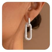 Tituthia Gold Earrings for Women Trendy, Simple Dainty 14K Gold Plated Paper Clip Square Chain Link Dangle Hoops Earrings Pin Stud Huggie Earrings Lightweight Hypoallergenic