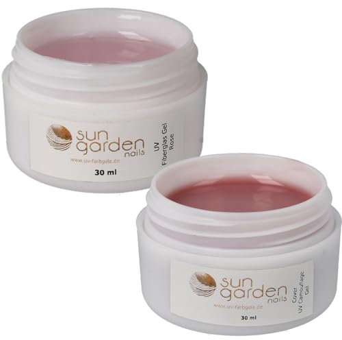 Sun Garden Nails UV Aufbaugel Fiberglas Gel rose-klar 30ml und UV Cover Gel 30ml