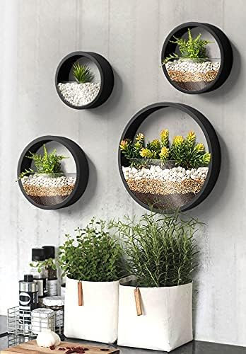 Set Mit 4 Wand-Pflanzgefäßen, Rund, Metall, Glas, Wandvase, Wand-Terrarium, Wand-Blumentopf, Luftpflanzenhalter, Sukkulenten-Vertikalbehälter, Innendekoration Für Wohnzimmer, Küche, Balkon, Treppe