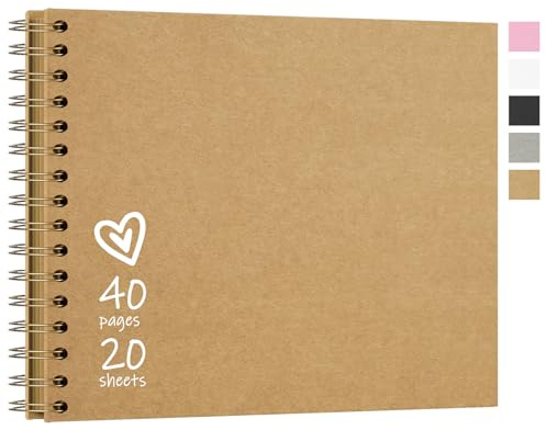 Vienrose DIY Scrapbook Album 20,5x28 cm Copertina Rigida Carta Kraft Scrap Book Album Fotografico con 20 Fogli (40 Pagine) Bianche per Matrimonio Baby Shower Famiglia Anniversario, Colore Kraft