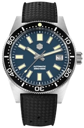 watchdives San Martin Reloj Hombre 62mas SN007GB, 39mm 20Bar Reloj de Buceo NH35 Reloj de Pulsera Automático Mecánico de Lujo Impermeable de Buceo