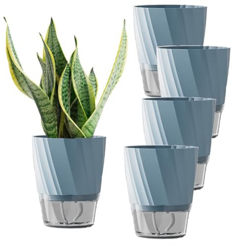 Aeetial Self Watering Planters 6 Inch Flower Pots African Violet Pots Plant Pots Self Watering Planters with Wick Rope for Flowers Outdoor Windowsill Gardens (Blue)