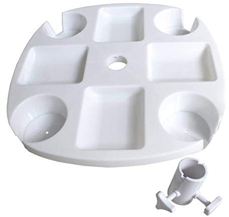 Vassoio da tavolo in plastica per ombrellone da spiaggia con gancio per appendere la spiaggia, patio, giardino, scomparti porta bicchieri bianchi, vassoi da portata in legno grandi
