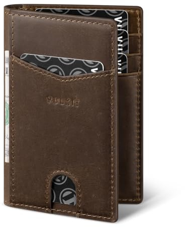 VULKIT Herren Leder Kartenetui mit RFID NFC Schutz Schlanke Geldbörse Kartenbörse mit 10 Kartenfächern