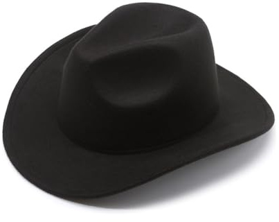 VASANA Cappello da cowboy nero, classico cappello in feltro western, universale, a tesa larga, per inverno e autunno, per tenere al caldo, accessorio per cosplay e feste in costume (56 ~ 58 cm)