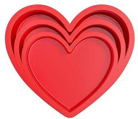AOTASO 3 Pcs Silicone Heart Shaped Cake Pans 10 Inch 8 Inch 6 Inch Mini Small Large Heart Cake Pan Set Nonstick Silicone Heart Molds for Baking (Red)