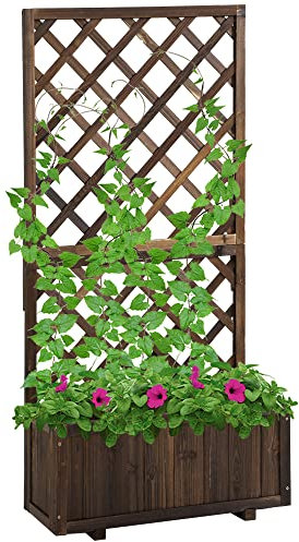 DecHome - Fioriera da Giardino con Grigliato per Rampicanti e Vaso in Legno di Abete 72.5x31.5x149.5 cm, Carbonizzato