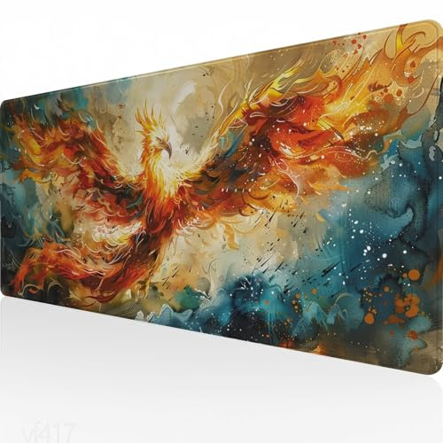 Tapis de Souris 600x300x3mm,Tapis de Souris Couleur Orange Tapis Souris,Gamer Mouse Pad Phénix,Surface Spéciale Améliore la Vitesse Précision,Base en Caoutchouc Antidérapante Tapis de Bureau YF-417