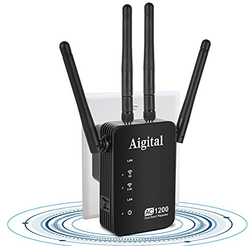 WLAN Verstärker Repeater 1200 Mbit/s Dual Band (867MBit/s 5GHz + 300MBit/s 2,4GHz), Booster mit WPS, AP/Router/Repeater Modus, Kompatibel zu Allen Geräten