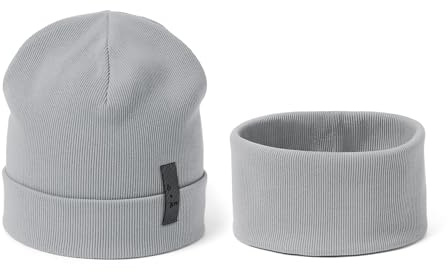 Bubalove Babymütze und Babyschale Set | Kinder Cap und Schal für Kleinkind | Baumwollmütze Schalmütze Kinder | Übergangsmütze Beaniebabys Baumwoll Mütze Kleinkinder | G: 2-5 Jahre Grau