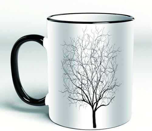 YOIUE Tasse aus Keramik - Große 11oz Tassen 330ml Kaffeetassen mit Henkel, 100% Handbemalt - Trinkgläser mit Griff - Weiß,toter Baum mit vielen Ästen