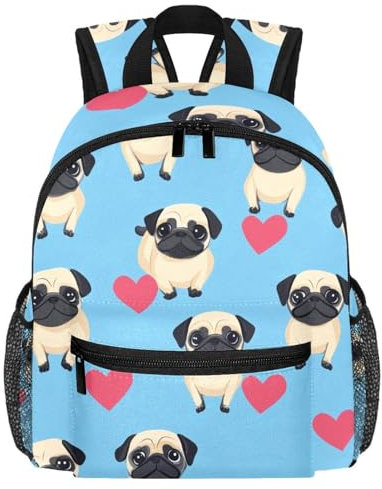 Süßer Kleinkind-Rucksack – niedliche blaue Mops-Hunde, moderne Kindertasche für Vorschule, Schule, Mädchen und kleine Kinder, multi, 25.4x10x30 CM/10x4x12 in
