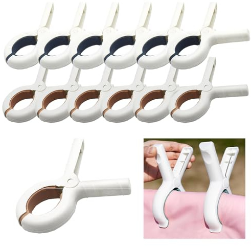 12 PCS Beach Towel Clips, Plastic Towel Clips for Sun Loungers | Non Slip Sunbed Towel Clips, Large Strong Grip Clothes Pegs, Towel Pegs for Sun Lounger Laundry Pool Chairs Sunbeds