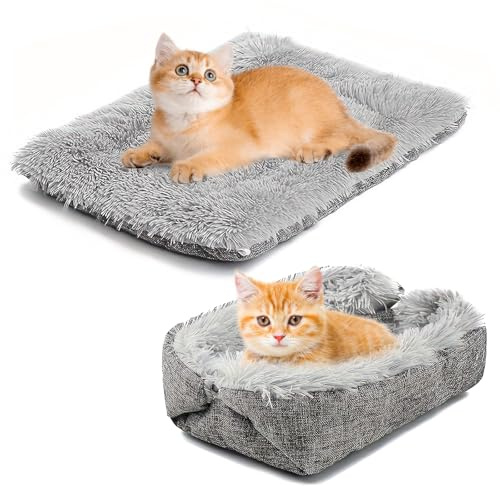 MEETOZ Katzenbetten für mittelgroße Katzen und Hunde, Funktion: 2-in-1, Plüschdecke, weiche Decke und Katzenbetten für Innenkatzen, warm, pelzig, selbstwärmend, Katzenmatte, Welpenbett, Kätzchenbett,