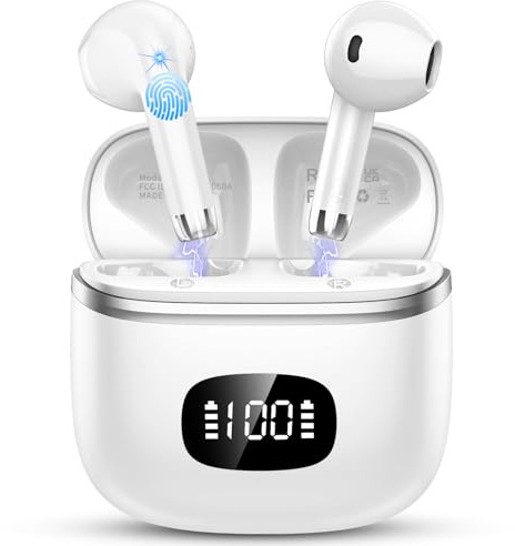 Cuffie Bluetooth 5.4, 2025 Auricolari Bluetooth Stereo HiFi, 40 Ore Mini Cuffiette Bluetooth con 4 ENC Cancellazione Rumorecon Mic,LED Display, IPX7 Impermeabili Cuffie Wireless per Androide/iOS