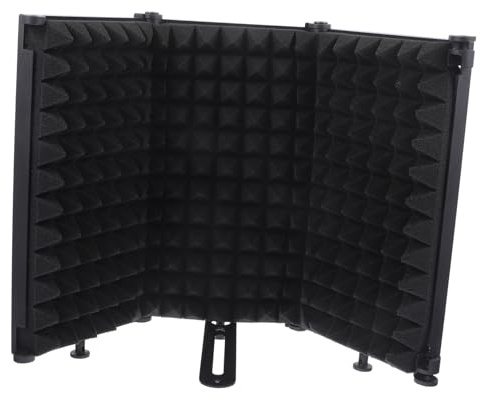 GOOHOCHY Microphone Windproof Shield with Three Panels, Eva Sponge and Iron Material, Adjustable Angle and Foldable Design, Reduces Ambient Noise and Diffuses Sound Waves for Recording