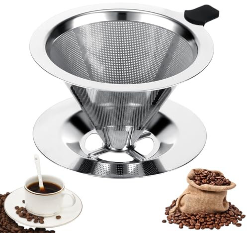 Vasmeiy Filtro per caffè, Filtro da Caffè Permanente in acciaio inossidabile, filtro per caffè senza carta, Filtro Caffè Contagocce Riutilizzabili, Filtro Caffe Americano, ideale per caffè con filtro