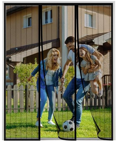 XDMYGTT Magnet Fliegengitter Tür, Schwarze Streifen Insektenschutz Doppeltür Fliegengitters, Doppeltür Schiebetür Terrassentür Moskitonetz,ohne Bohren,Atmungsaktiv Vorhang für Terrassentür,120x210cm