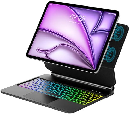IVEOPPE Teclado para iPad Air 13 Pulgadas (M3 2025/M2 2024)/iPad Pro 12,9 Pulgadas (6ª, 5ª, 4ª, 3ª Generación), Retroiluminación en 7 Colores, Trackpad Multitáctil, diseño magnético Flotante, Negro