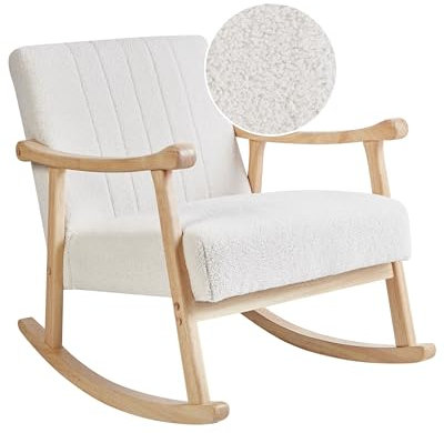 Beliani Schaukelsessel Bouclé Stoff Creme weiß gepolstert hellbraune Holzbeine Leknes