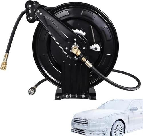 PLOTSAGE Pressure Washer Hose Reel, Automatic Retractable Hose Reel, Stainless Steel Bearings and Set Piece, for Washing Pet Showers and Floor Cleaning,Black,30m