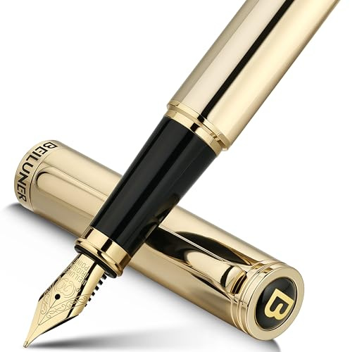 BEILUNER Füllfederhalter in Gold, luxuriöser Schreibgerät mit 24K Gold-Finish & vergoldeter Feder (Mittel), elegantes Geschenk inkl. Konverter für Damen/Herren für professionelle & besondere Anlässe