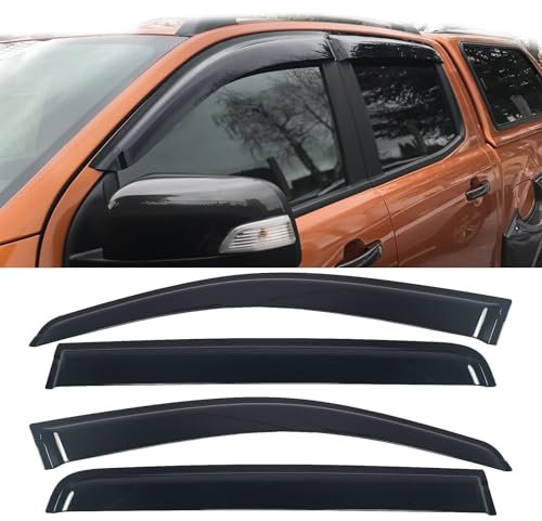 Auto Autofenster Windabweiser für Ford Ranger Wildtrak Raptor 2012-2021 Double Cabin T6 T7 T8 XL XLT Limited XLS, Seitenscheibenabweiser Türvisier Wetterschutz Sonne Regenschutz Windabweiser