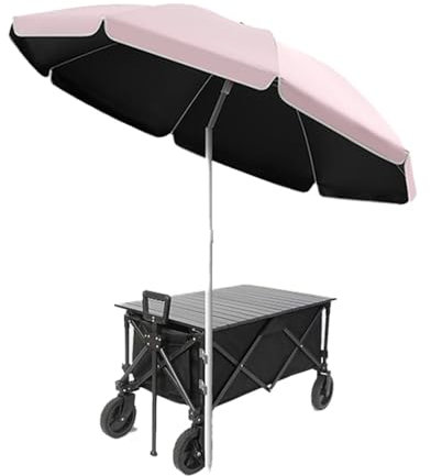 GSKFXJ 180cm Camping Sonnenschirm, 220cm Neigbar Gartenschirm, 260cm Tragbarer Terrassenschirm, Rund Picknickschirm UV Schutz Wasserdicht Balkonschirm(Pink,2.6m/8.5ft)
