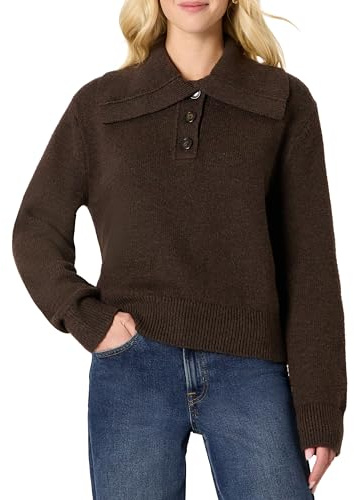Amazon Essentials Jersey con Cuello Abotonado de Corte Holgado Mujer, Chocolate Mezcla, M