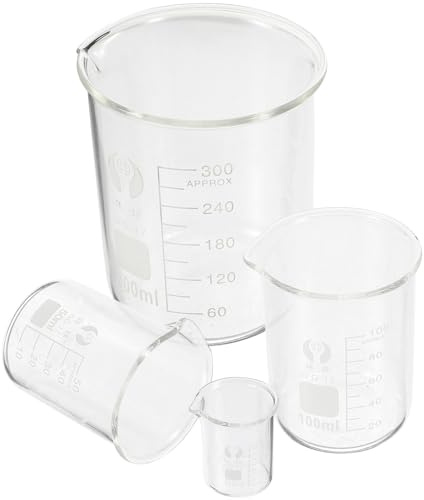 VICASKY 4Pcs Laboratory Glass Beaker Set High Borosilicate Measuring Cups for Chemistry Experiments, Easy-to-Read Graduated Scale, Sturdy Lab Glassware for Classroom and Liquid Measurement