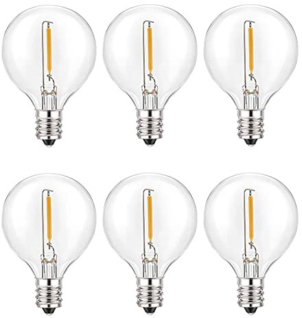 Nihcora 6Pcs G40 LED Ampoules de Remplacement, E12 Base de Vis Incassable LED Globe Ampoules pour Guirlandes Solaires Blanc Chaud