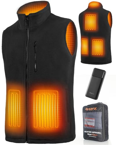 SZNX Heizweste Herren mit Powerbank – Beheizbare Weste Fleece 6 Zonen, Wärmeweste mit Akku USB, Beheizbare Jacke Herren 3 Stufen Temperatur, Heizjacke Winter, Beheizte Weste, Schwarz, M
