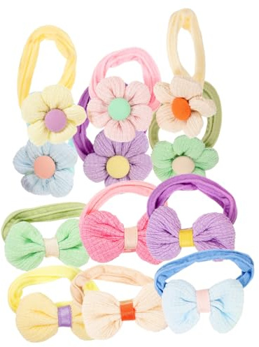 FIXOSHEE 12 Stück-pack Haargummis für Kleine Mädchen Weiche Elastische Haarringe mit Blumen und Schleifenmotiv Haarbänder für Kindergarten Party und Alltag