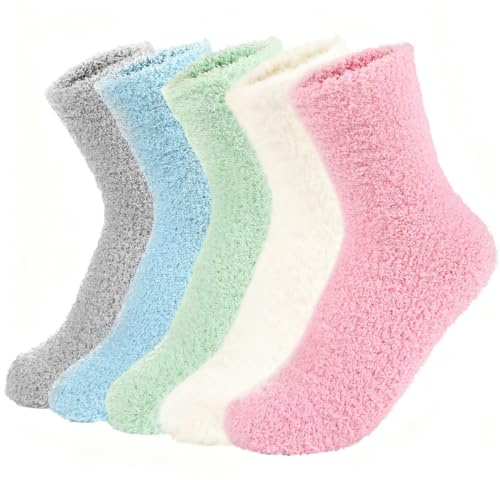 THQAE 5 Pares regalo mujer, calcetines para dormir, mujer Calcetines de peluche para mujer, gruesos y suaves, calcetines para dormir para niñas, cálidos calcetines de invierno