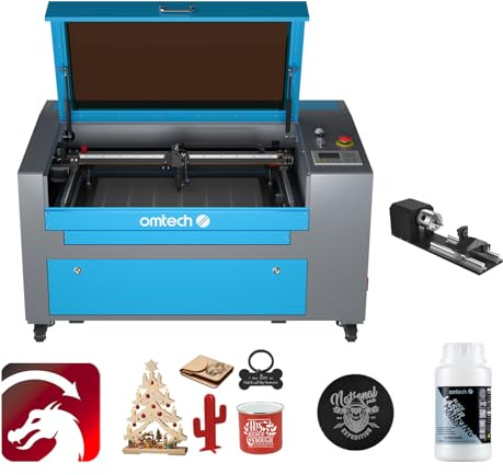 OMTech 60W CO2 Laser Graviermaschine Turbo 600 x 400mm Gravurmaschine Laserengraver mit digitalem Bedienfeld RDWorks & Wheel(with Lightburn&Rotationsachse)