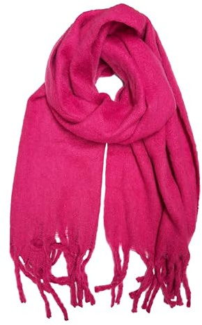 Zac's Alter Ego Soft Winter Blanket Scarf, Wide Fuchsia Pink Colour Design with Tassels, Warm Thick Fluffy
