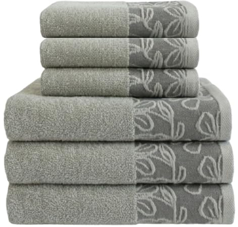 MAXIME MAISON - Set Asciugamani Bagno Viso e Bidet in Morbida Spugna 100% Cotone Assorbente (450 gr/m²) Set da Bagno 6 Pezzi Asciugamano Viso 55x100cm, Asciugamano Ospite 40x60cm (Floren Grigio)