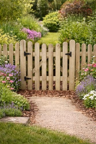 Wooden Garden Under Arched Picket Gate Pressure Treated Timber Pedestrian Fence Gate, Outdoor Wooden Garden Gate with Picket Design (120cm High x 60cm Wide x 5cm deep)