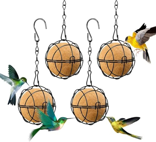 4 soportes para albóndigas de carbonero para pájaros, soporte para bolas de masa para colgar, comedero para pájaros, columna de alimentación con techo para aves silvestres, jardín, gorriones