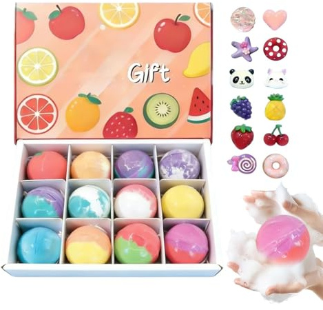 Palline da Bagno per Bambini Confezione da 12 Pezzi Detergente Pelle con | Design a Frutta per il Bagnetto Per Relax Casa Viaggi Bagno Hotel E Compleanno