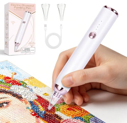 Yellcetoy Diamond Painting Stift Elektrisch, Kabelloser Automatischer Diamant Paiting Pen Set, 3 Saugstufen Wiederaufladbar Diamantmalerei Pen Zubehör für Erwachsene