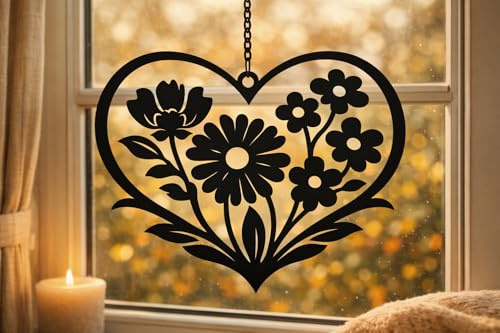 Hängendes Blumen Herz - Decke - Fenster - 22 cm Kunststoff - super leicht - Küchen Dekoration - Wohnzimmerdeko - hängende Deko