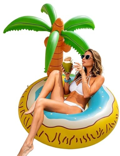 Palmenfrucht Wasserinsel Zum Aufblasen, Lustiges Palme Schwimmring Luftmatratze Pool Float Wasserspielring Partyzubehör Für Schwimmen See Fluss Sommerparty