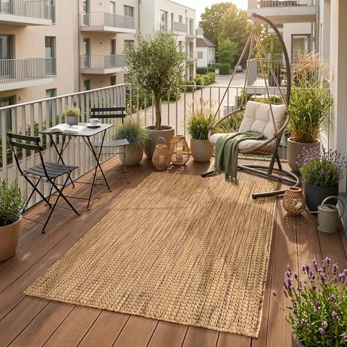 SIMPEX Outdoor Teppich Braun 80x150 cm Balkon Terrasse Garten Wetterfest UV-beständig Mittel Einfarbig Flachgewebe Pflegeleicht Robust Modern