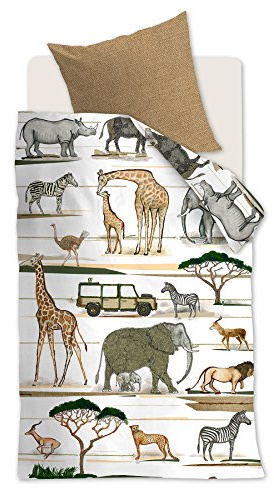 Beddinghouse KIDS Bettwäsche Afrikas Tiere l 135x200 l Safari l Bunt Hochwertige Baumwoll-Bettwäsche, 2-teilig