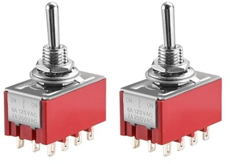 Heschen Interruptor de palanca miniatura MTS-403 ON-OFF-ON 4PDT 12 pines, 2A 250V, 6A 125V, paquete de 2