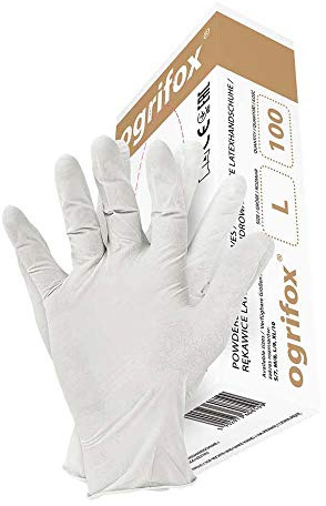 Ogrifox OX-Lat_L latexhandskar, skyddshandskar, arbetshandskar, OX.11.358, vita, storlek L, 10 par