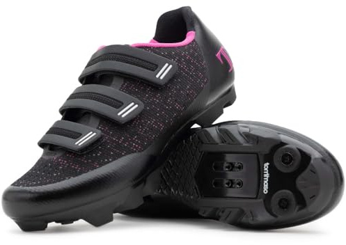 Tommaso Pista Spin Class - Scarpa da Ciclismo da Donna con Tacchetto Compatibile, Look Delta, SPD, Colore: Nero, Blu, Rosa, Bianco, Nero (Nero/Rosa-Delta), 39 EU