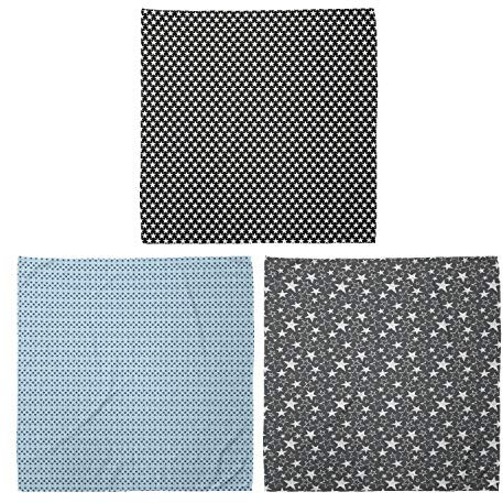 ABAKUHAUS Unisex Bandana, Monochrome Celestial Symbol Himmel Elemente auf einem hellblauen Graustufen Geometrische Formen, 3er Pack, Mehrfarbig
